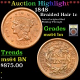 ***Auction Highlight*** 1848 Braided Hair Large Cent 1c Graded Choice Unc BN BY USCG (fc)