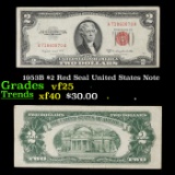 1953B $2 Red Seal United States Note Grades vf+