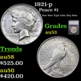 1921-p Peace Dollar $1 Graded au53 By SEGS