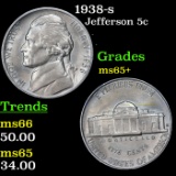 1938-s Jefferson Nickel 5c Grades GEM+ Unc