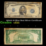 1934A $5 Blue Seal Silver Certificate Grades vf+