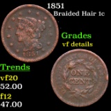 1851 Braided Hair Large Cent 1c Grades vf details