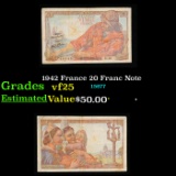 1942 France 20 Franc Note Grades vf+