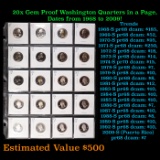 20x Proof Washington Quarters in a Page, Dates from 1968 to 2009! Washington Quarter 25c Grades Bril