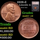 1928-d Lincoln Cent 1c Graded ms63+ rd By SEGS