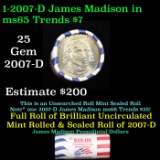 Full Roll of 2007-d James Madison Presidential $1 Coin Rolls in Original United State Mint Wrapper.