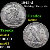 1945-d Walking Liberty Half Dollar 50c Grades Select+ Unc