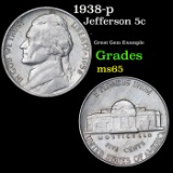 1938-p Jefferson Nickel 5c Grades GEM Unc