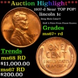 ***Auction Highlight*** 1937-d Lincoln Cent Near TOP POP! 1c Graded ms67+ rd BY SEGS (fc)