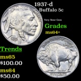 1937-d Buffalo Nickel 5c Grades Choice+ Unc