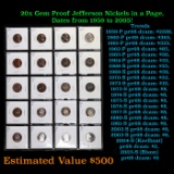 20x Proof Jefferson Nickels in a Page, Dates from 1959 to 2005! Jefferson Nickel 5c Grades Brilliant