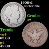1908-d Barber Half Dollars 50c Grades g+