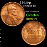 1944-p Lincoln Cent 1c Grades GEM Unc RB