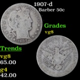 1907-d Barber Half Dollars 50c Grades vg, very good