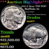 ***Auction Highlight*** 1937-d Buffalo Nickel Near TOP POP! 5c Graded ms67+ BY SEGS (fc)