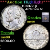***Auction Highlight*** 1943/2-p Jefferson Nickel 5c Graded ms66 BY SEGS (fc)