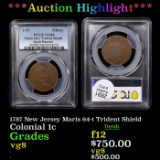 ***Auction Highlight*** PCGS 1787 New Jersey Maris 64-t Trident Shield Colonial Cent 1c Graded vg8 B