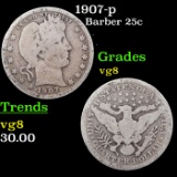 1907-p Barber Quarter 25c Grades vg, very good