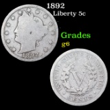 1892 Liberty Nickel 5c Grades g+