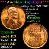 ***Auction Highlight*** 1939-p Lincoln Cent Near TOP POP! 1c Graded ms67+ rd BY SEGS (fc)