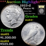 ***Auction Highlight*** 1923-d Peace Dollar $1 Graded Choice+ Unc BY USCG (fc)