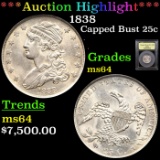 ***Auction Highlight*** 1838 Capped Bust Quarter 25c Graded Choice Unc By USCG (fc)