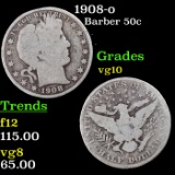 1908-o Barber Half Dollars 50c Grades vg+