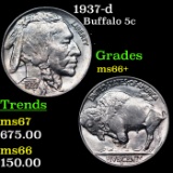 1937-d Buffalo Nickel 5c Graded ms66+ BY SEGS