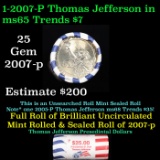 Full Roll of 2007-p Thomas Jefferson Presidential $1 Coin Rolls in Original United State Mint Wrappe