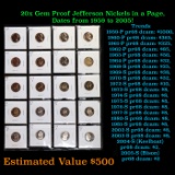 20x Proof Jefferson Nickels in a Page, Dates from 1959 to 2005! Jefferson Nickel 5c Grades Brilliant