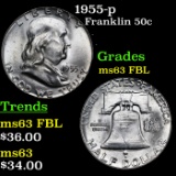 1955-p Franklin Half Dollar 50c Grades Select Unc FBL
