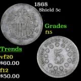 1868 Shield Nickel 5c Grades f+