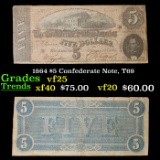 1864 $5 Confederate Note, T69 Grades vf+