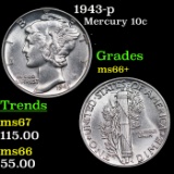 1943-p Mercury Dime 10c Grades GEM++ Unc