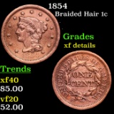 1854 Braided Hair Large Cent 1c Grades xf details