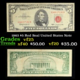 1963 $5 Red Seal United States Note Grades vf+