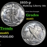 1935-p Walking Liberty Half Dollar 50c Grades GEM Unc