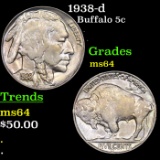 1938-d Buffalo Nickel 5c Grades Choice Unc