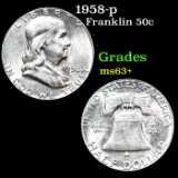 1958-p Franklin Half Dollar 50c Grades Select+ Unc