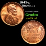 1945-p Lincoln Cent 1c Grades GEM Unc RD