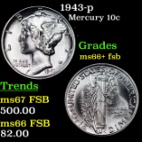 1943-p Mercury Dime 10c Grades GEM++ FSB