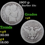 1907-p Barber Quarter 25c Grades vg, very good