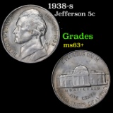 1938-s Jefferson Nickel 5c Grades Select+ Unc
