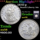 ***Auction Highlight*** 1870-p Seated Half Dollar 50c Graded au58 BY SEGS (fc)