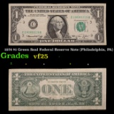 1974 $1 Green Seal Federal Reserve Note (Philadelphia, PA) Grades vf+