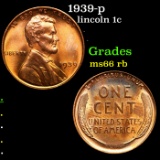 1939-p Lincoln Cent 1c Grades GEM+ Unc RB