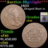 ***Auction Highlight*** 1802 Draped Bust Large Cent 1c Graded vf35 BY SEGS (fc)