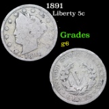 1891 Liberty Nickel 5c Grades g+