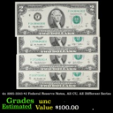 4x 1995-2013 $2 Federal Reserve Notes, All CU, All Different Series Grades Brilliant Uncirculated