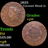 1825 Coronet Head Large Cent 1c Grades vg+